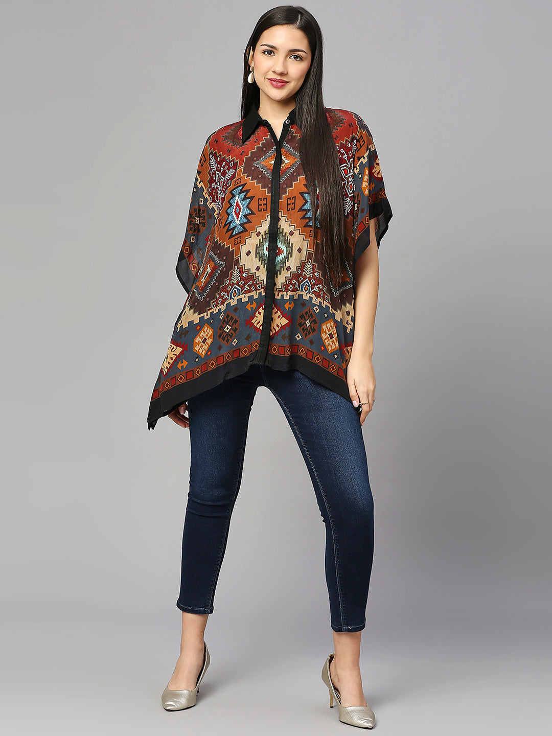 Multicolored Kilim Printed Kaftan Shirt