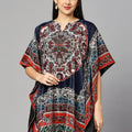 Navy Paisley Printed Velvet Kaftan