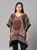 Brown Multicolor Ethnic Printed Short Velvet Kaftan