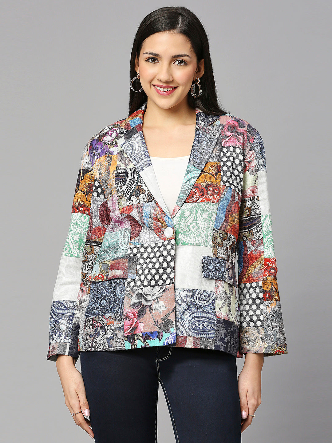 Multicolor Patchwork Short Blazer