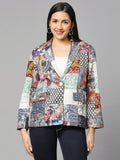Multicolored Patchwork Printed Short Metallic Blazer