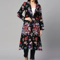 Black Floral Designed Long Blazer