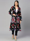 Black Multicolor Floral Designed Long Blazer