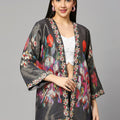 Multicolor Floral Short Brocade Kimono