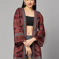 Red Paisley Short Velvet Kimono