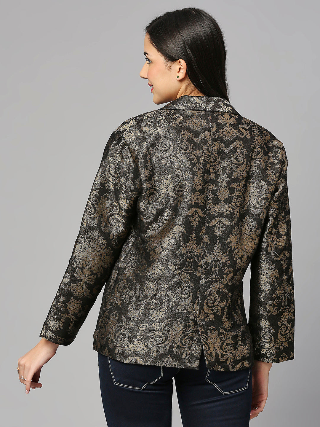 French Patterned Ornamental Black Short Brocade Jacket