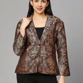 French Brown Short Brocade Blazer