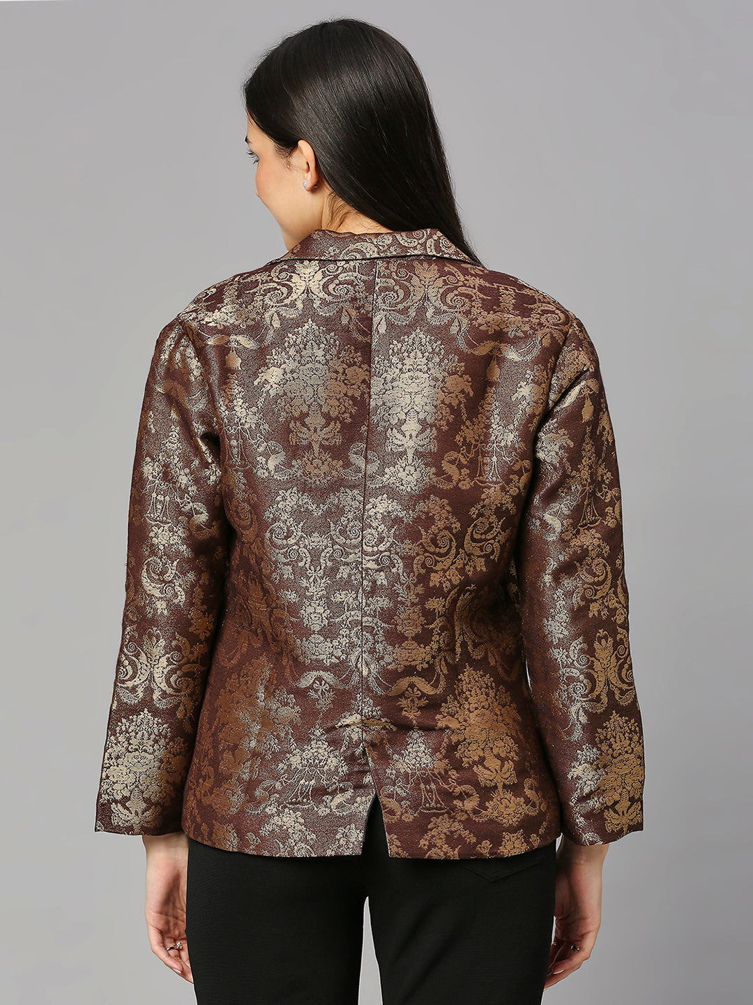 French Patterned Ornamental Brown Short Brocade Jacket