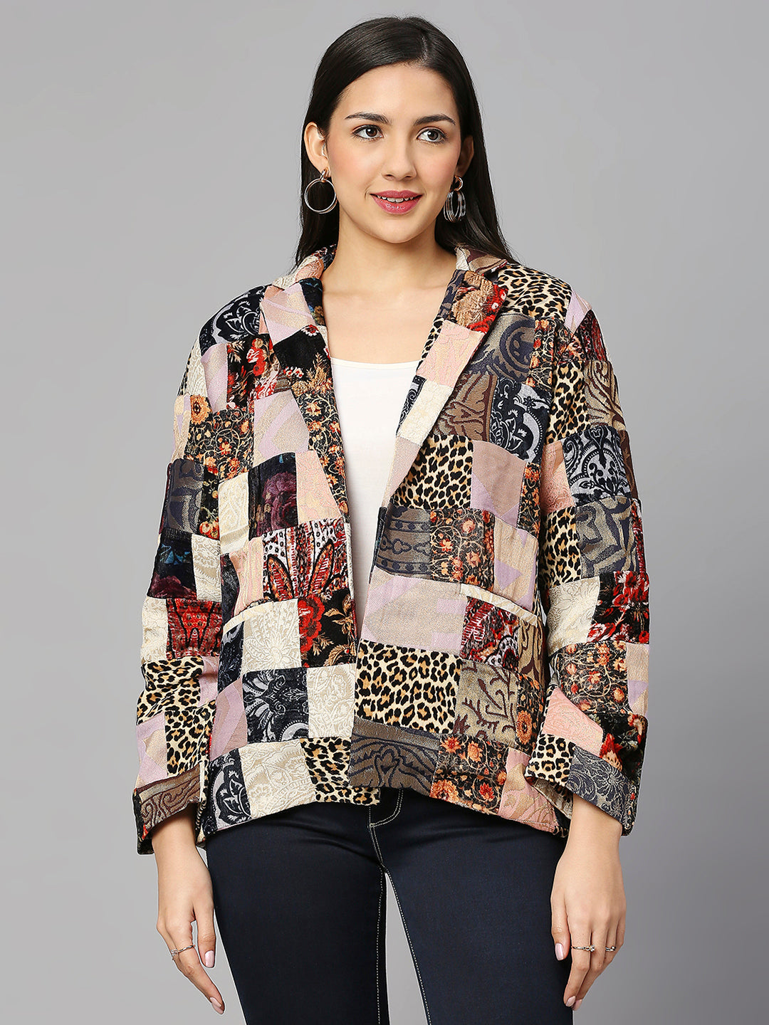 Patchwork Velvet Brocade Short Blazer