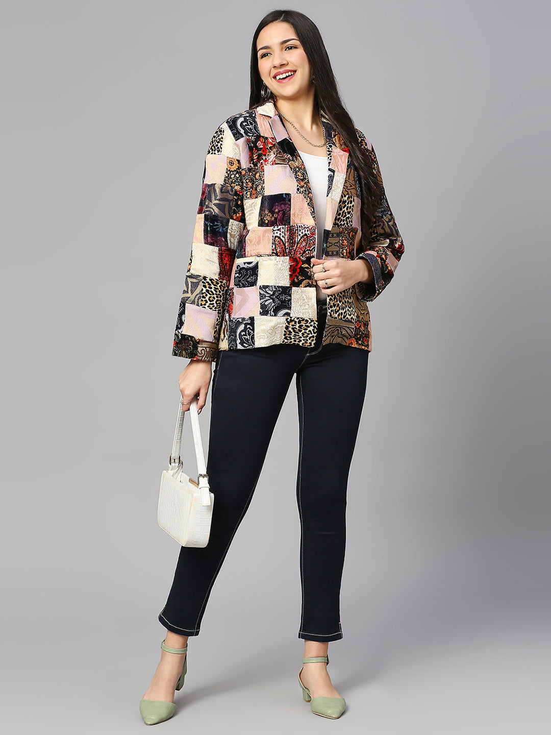 Patchwork Velvet Brocade Short Blazer