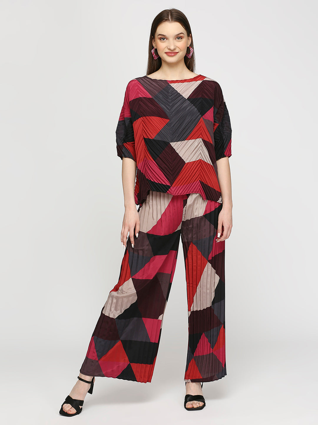 Multicolor Geometric Pleated Co-Ord Set