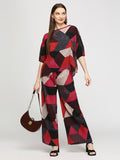 Multicolor Geometric Printed Pleated Co-Ord Set