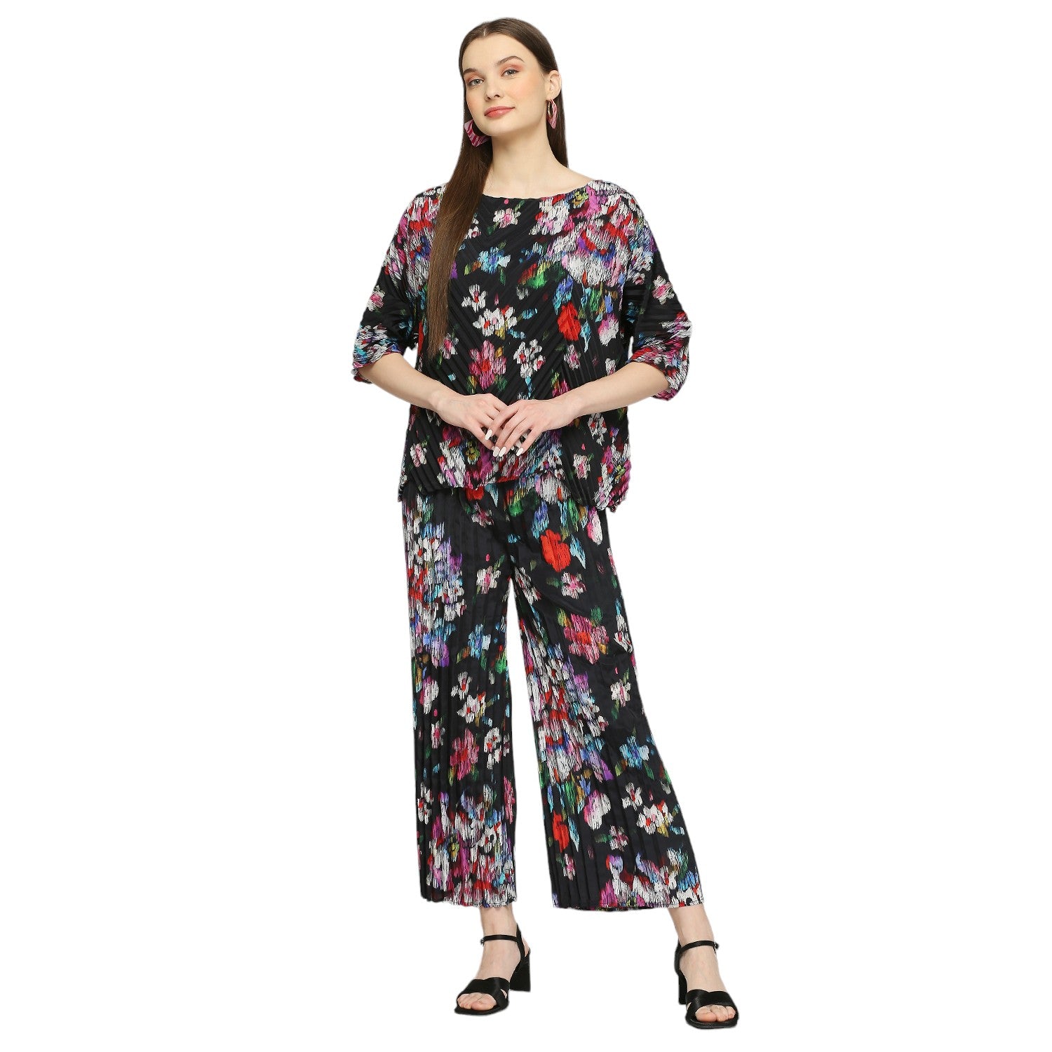 Black Ikat Pleated Co-Ord Set