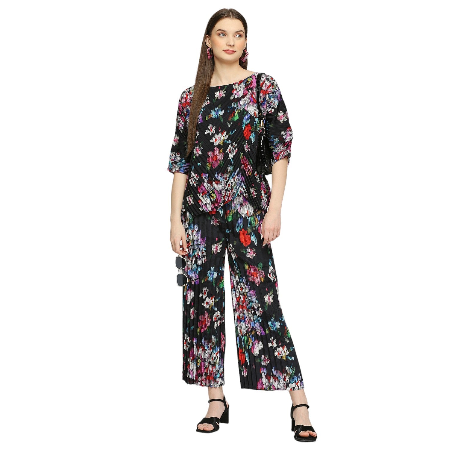 Black Ikat Pleated Co-Ord Set