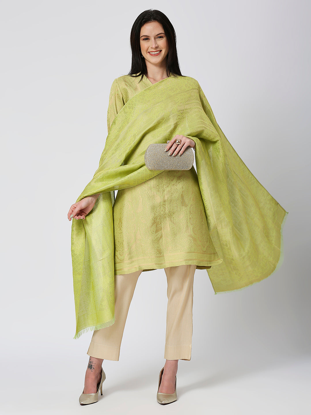 Brocade Lime Motif Design Kurta Set