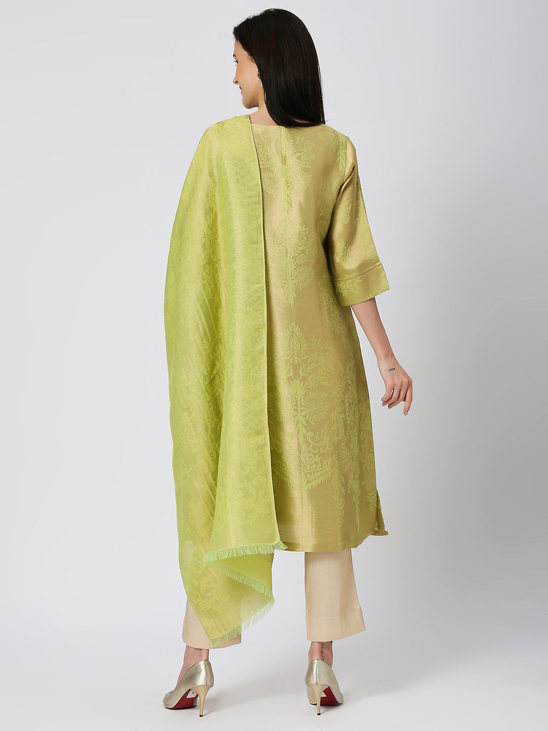 Brocade Lime Gold Italian Ornament Design Kurti