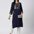 Satin Navy Brocade Yoke Kurta