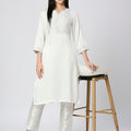 Satin White Brocade Yoke Kurta