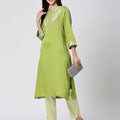 Satin Green Brocade Yoke Kurta