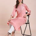 Satin Pink Kurta with Brocade Yoke