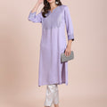 Satin Lavender Kurta with Brocade Yoke
