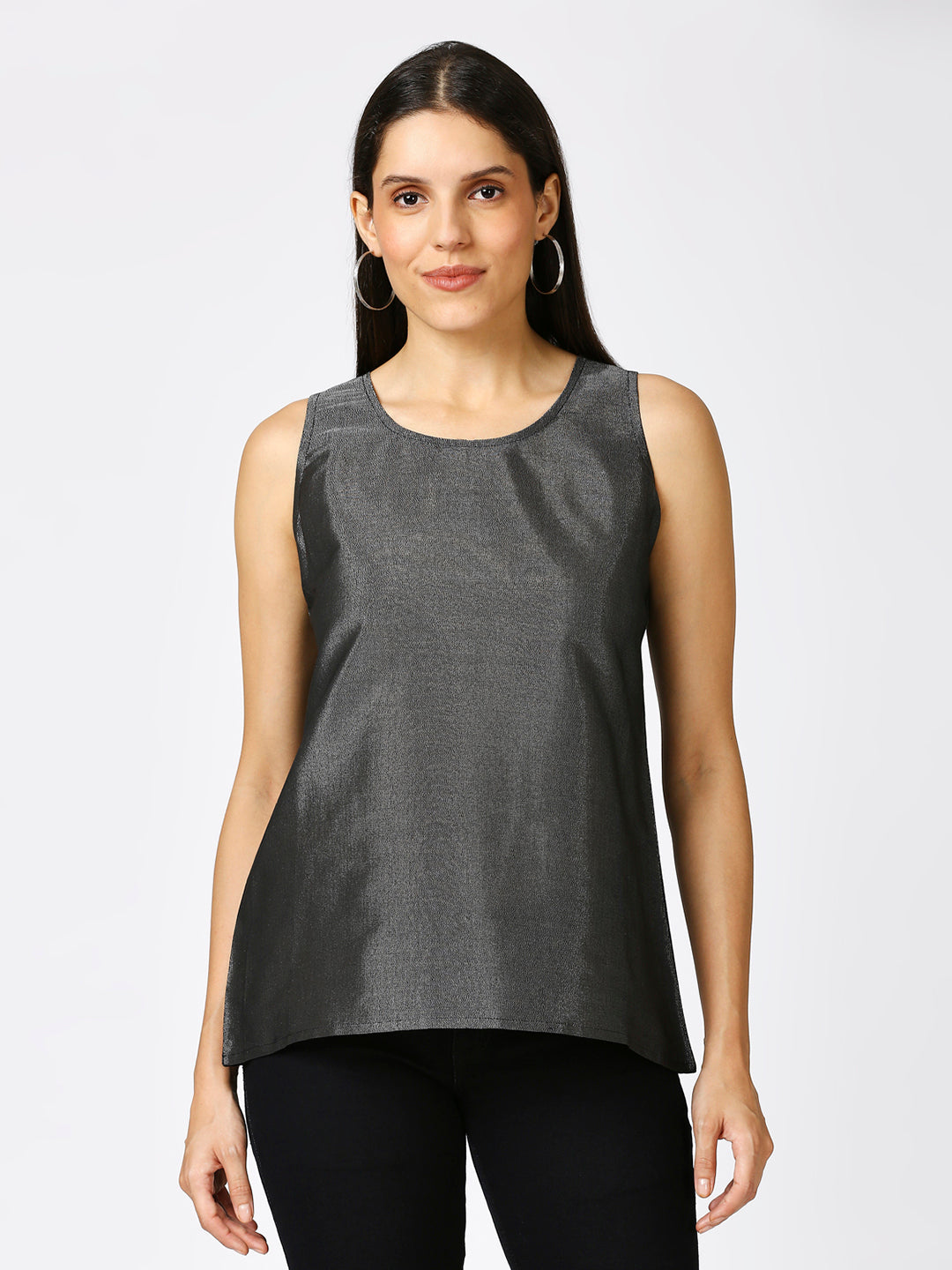 Black Silver Brocade Sleeveless Top