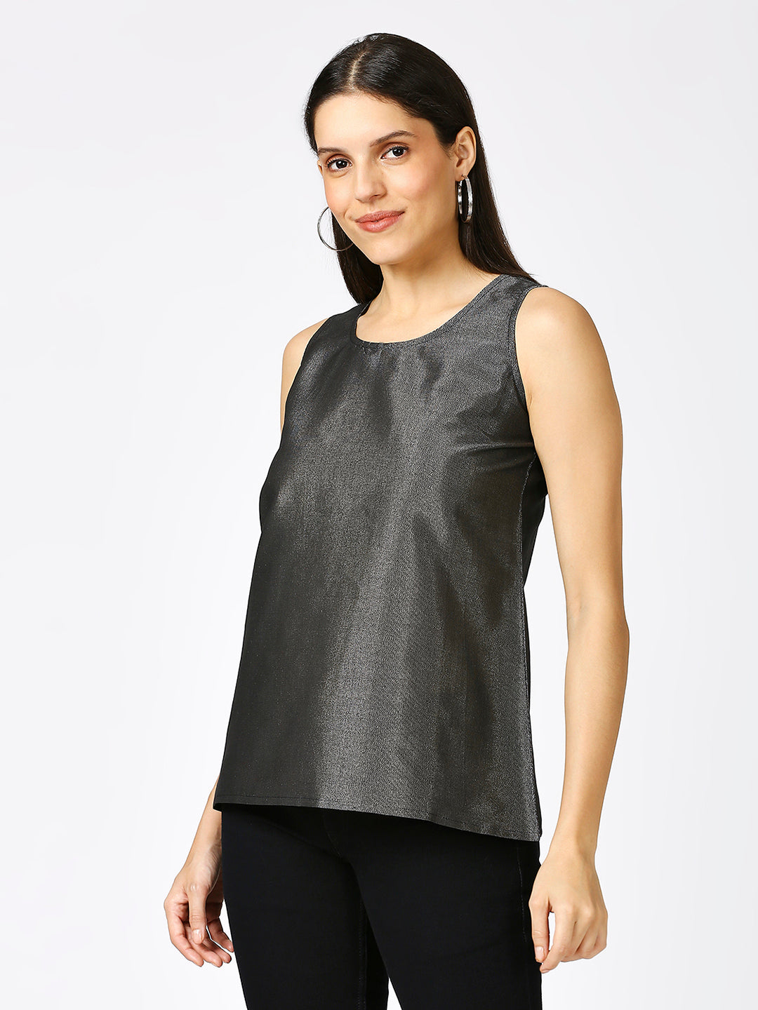 Black Silver Brocade Sleeveless Top