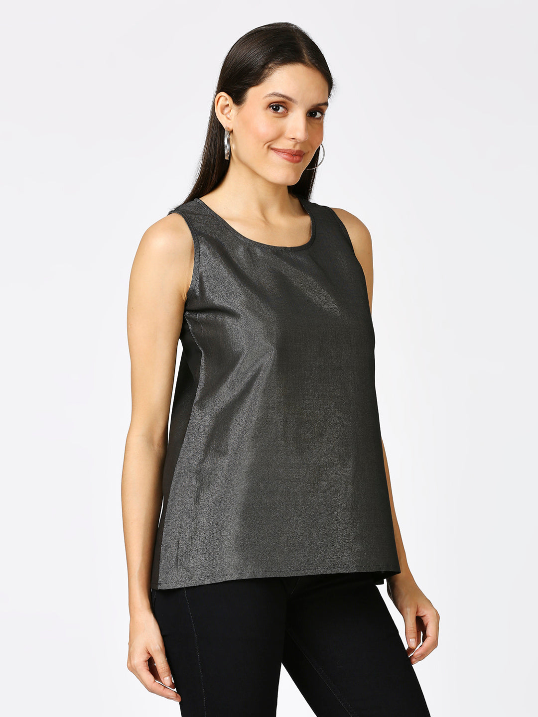 Black Silver Brocade Sleeveless Top