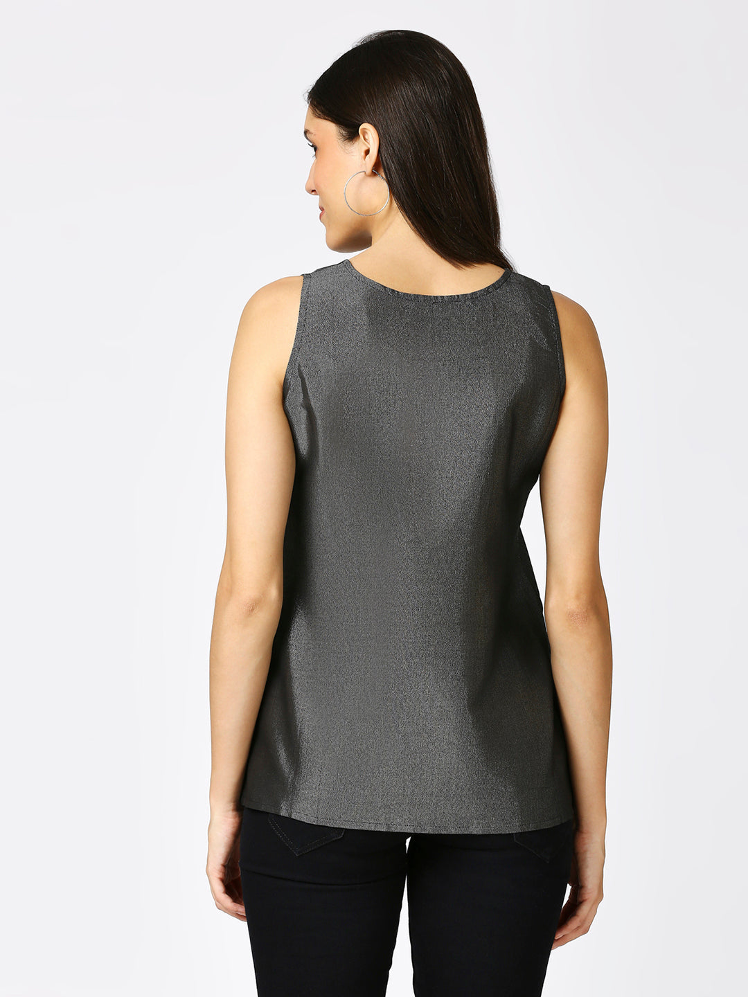 Black Silver Brocade Sleeveless Top