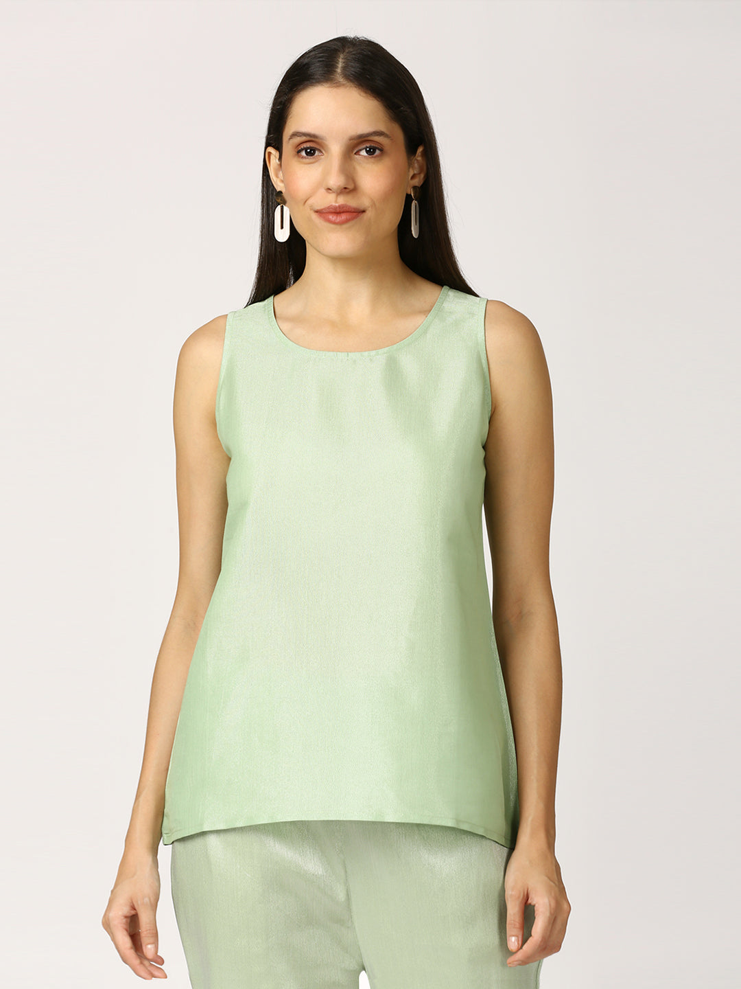 Green Silver Brocade Sleeveless Top