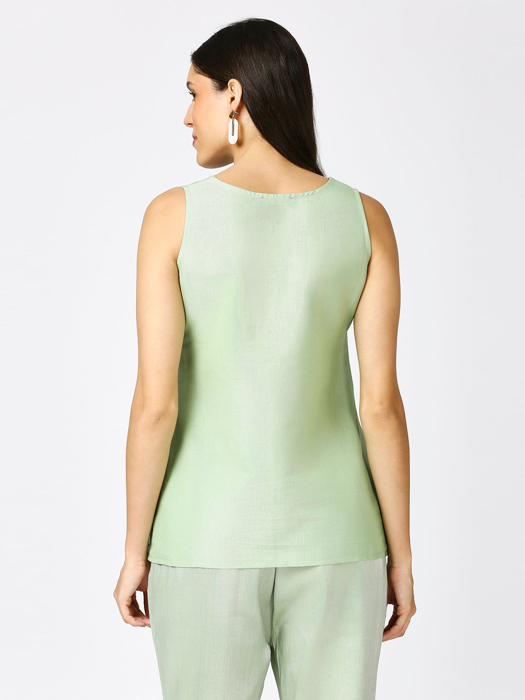 Green Silver Brocade Sleeveless Top