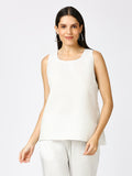 White Silver Brocade Sleeveless Top