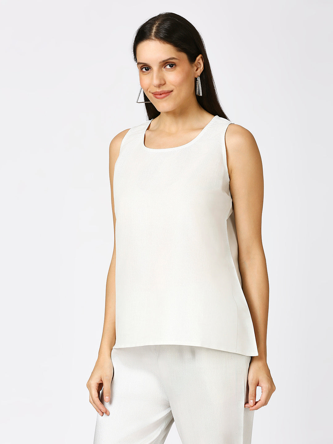 White Silver Brocade Sleeveless Top