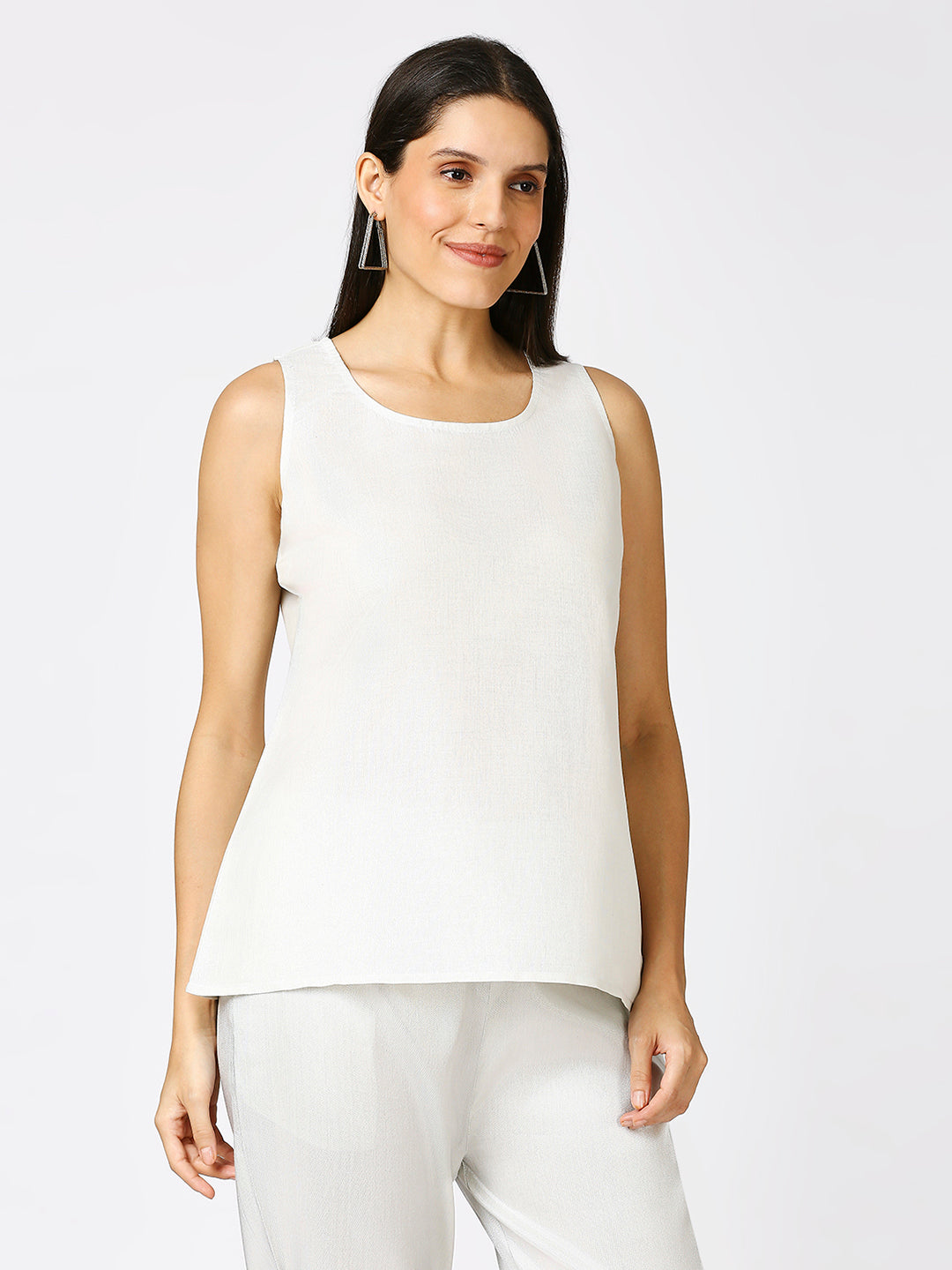 White Silver Brocade Sleeveless Top