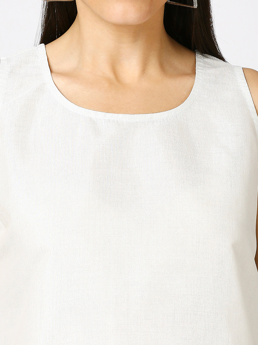 White Silver Brocade Sleeveless Top