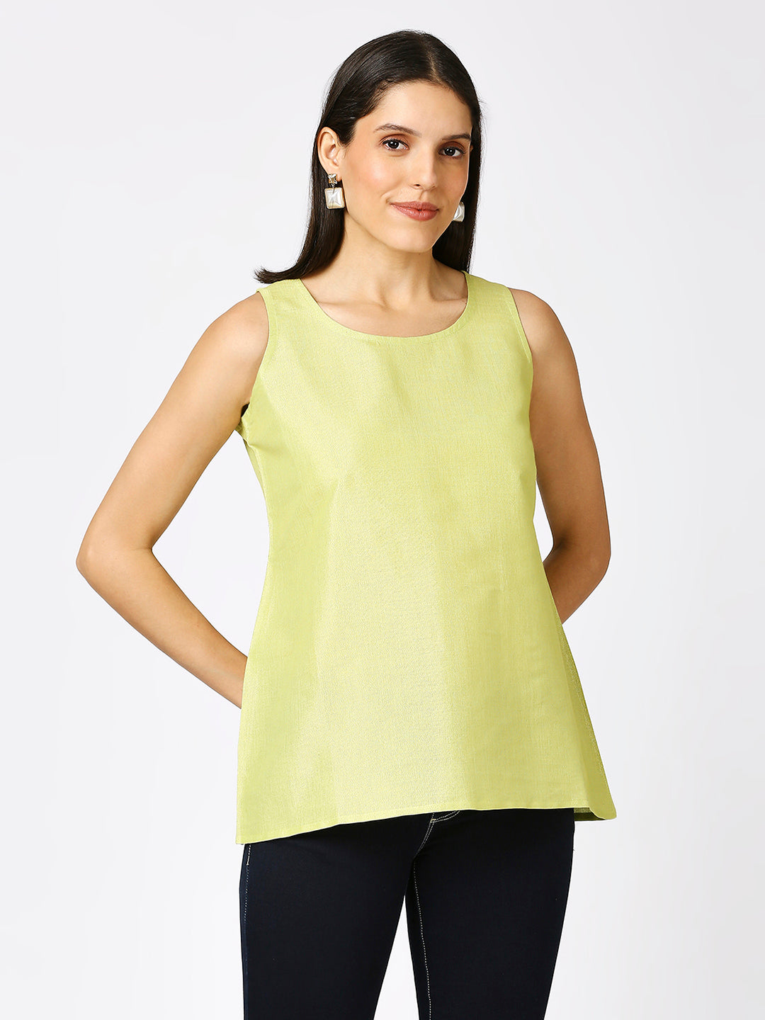 Lime Gold Brocade Sleeveless Top