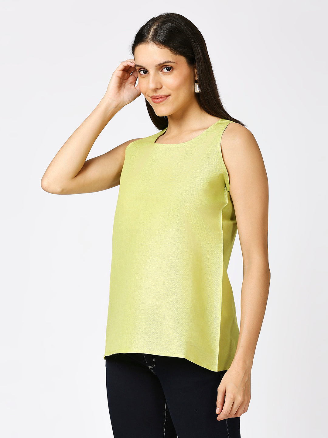 Lime Gold Brocade Sleeveless Top