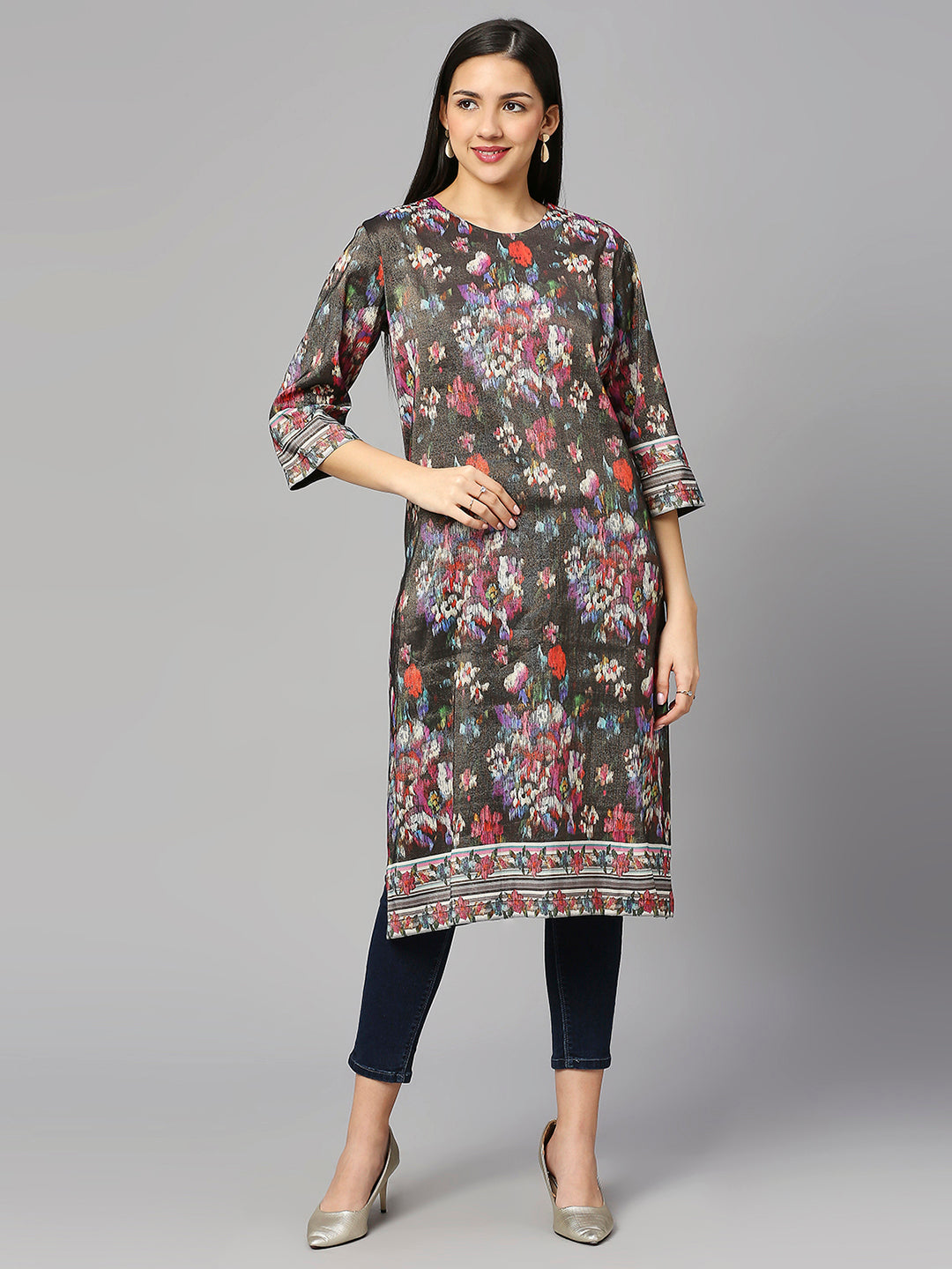 Multi Colored Floral Brocade Kurta