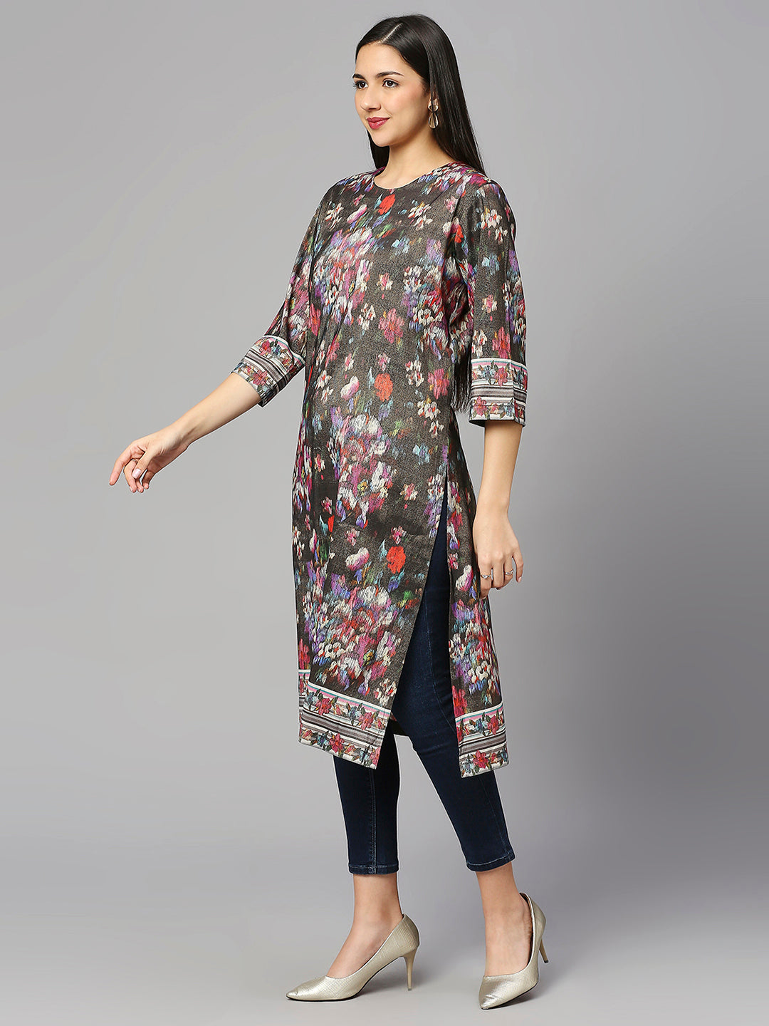 Multi Colored Floral Brocade Kurta