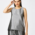 Black Silver Brocade Sleeveless Top