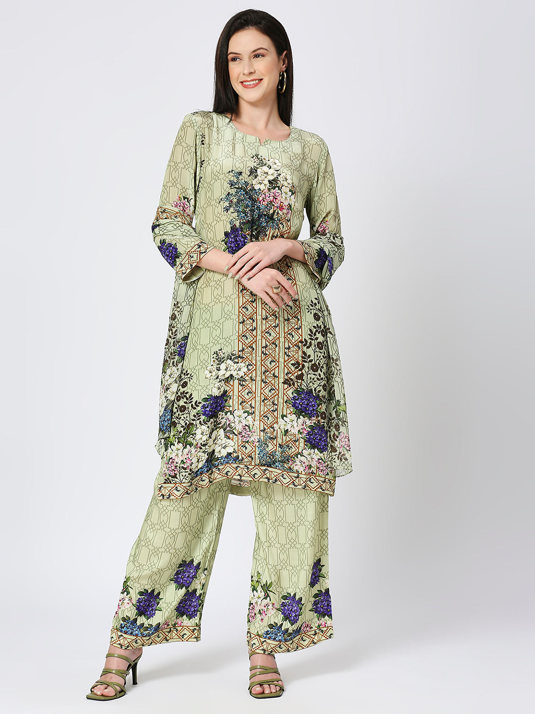 Green Floral Printed Kurta Set