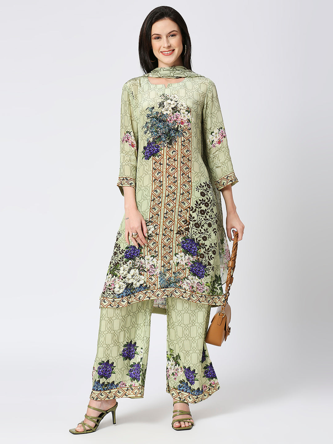 Green Floral Printed Kurta Set
