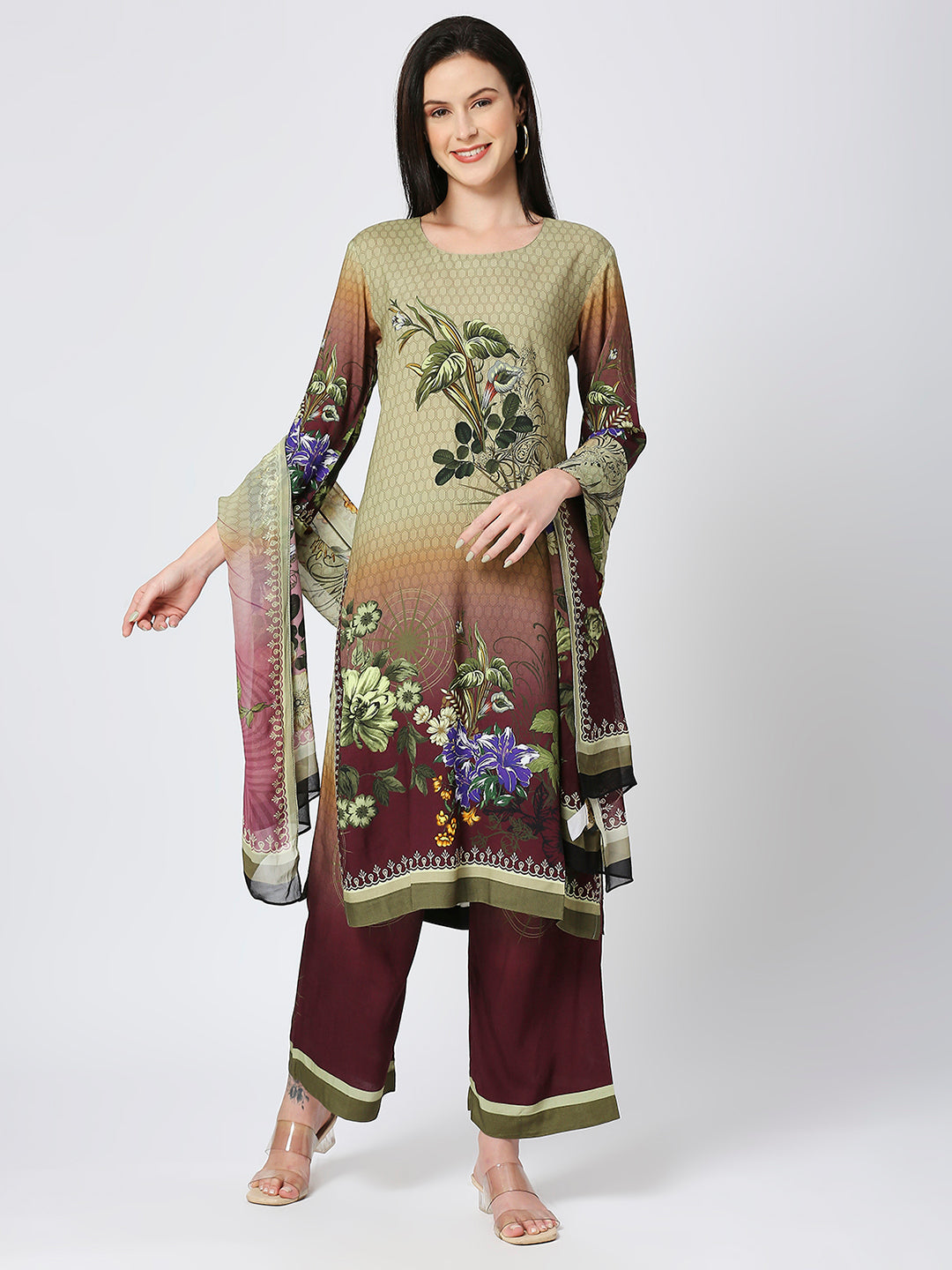 Viscose Floral Green Kurta Set