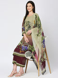 Olive Green & Maroon Floral Printed Kurta Set