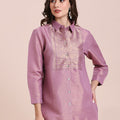 Solid Metallic Mauve Shirt with Brocade Yolk