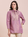 Mauve Solid Metallic Shirt with Brocade Yolk
