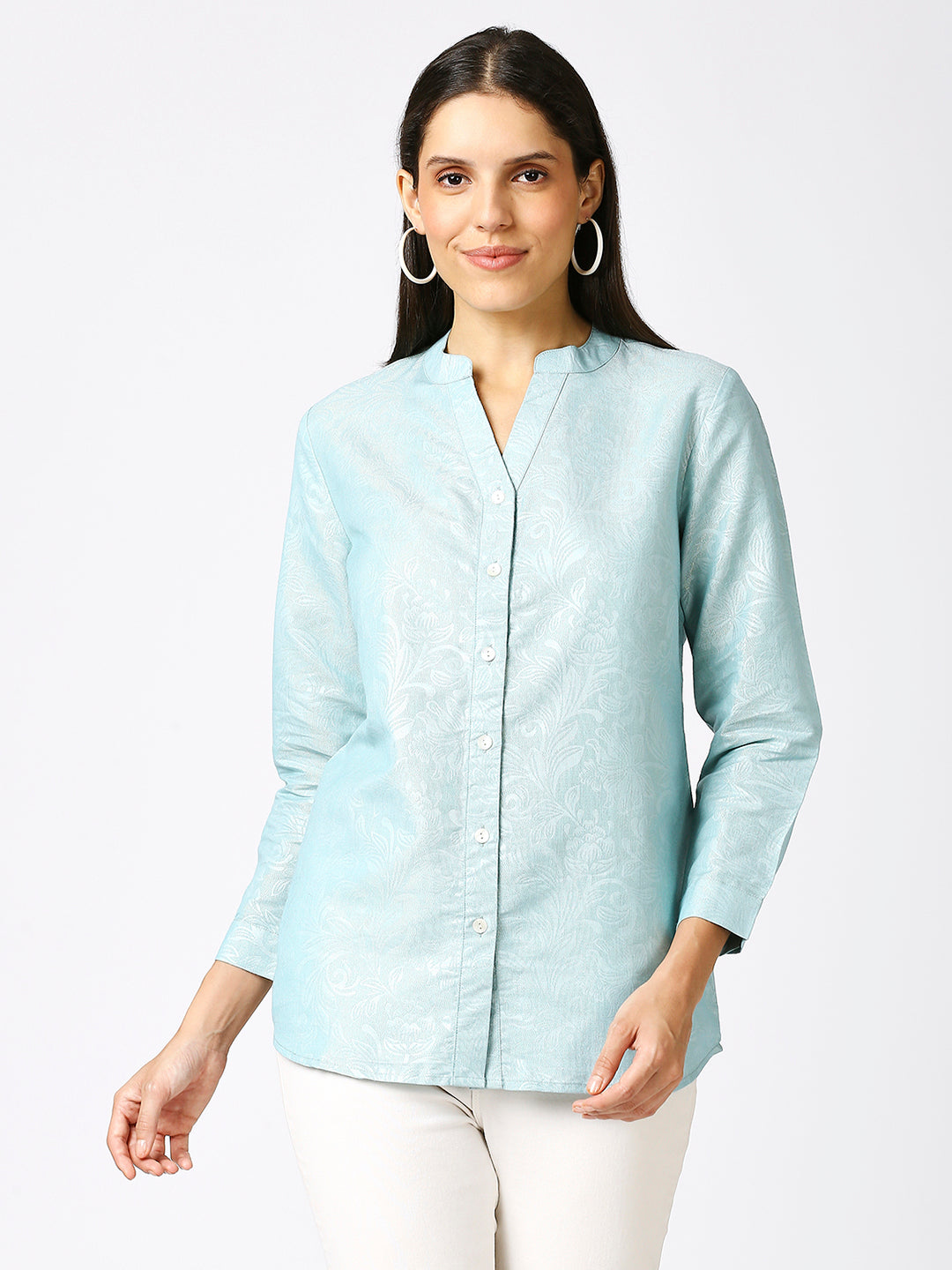 Metallic Emboss Design Aqua Shirt