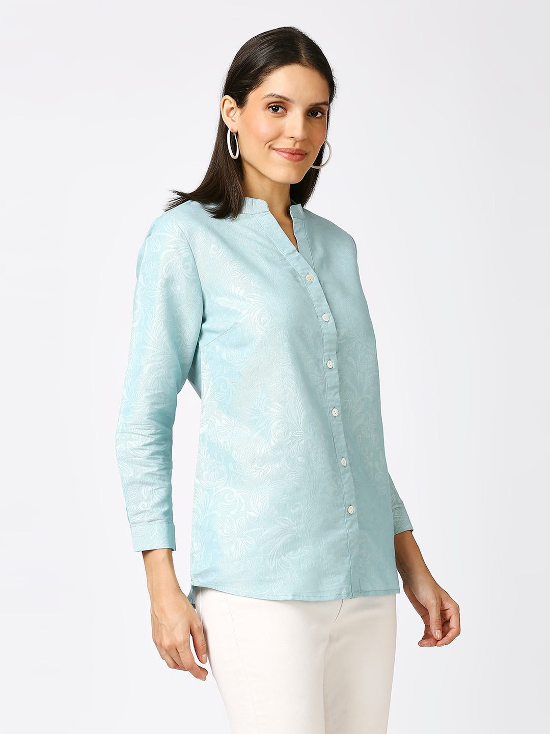 Aqua Solid Gold Emboss Design Metallic Shirt