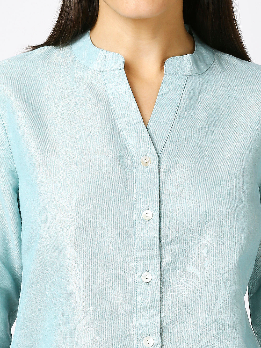 Aqua Solid Gold Emboss Design Metallic Shirt