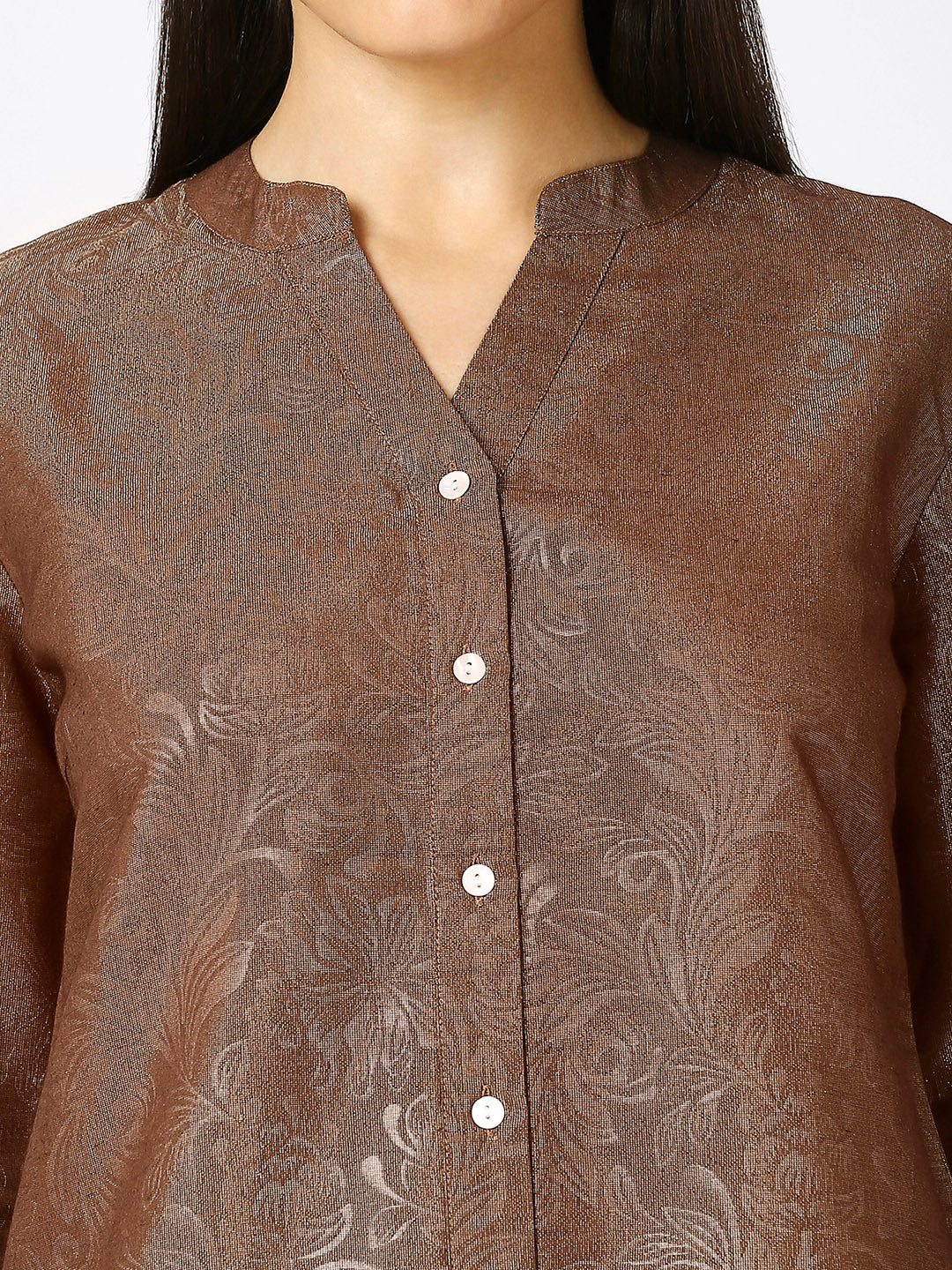 Brown Solid Gold Emboss Design Metallic Shirt